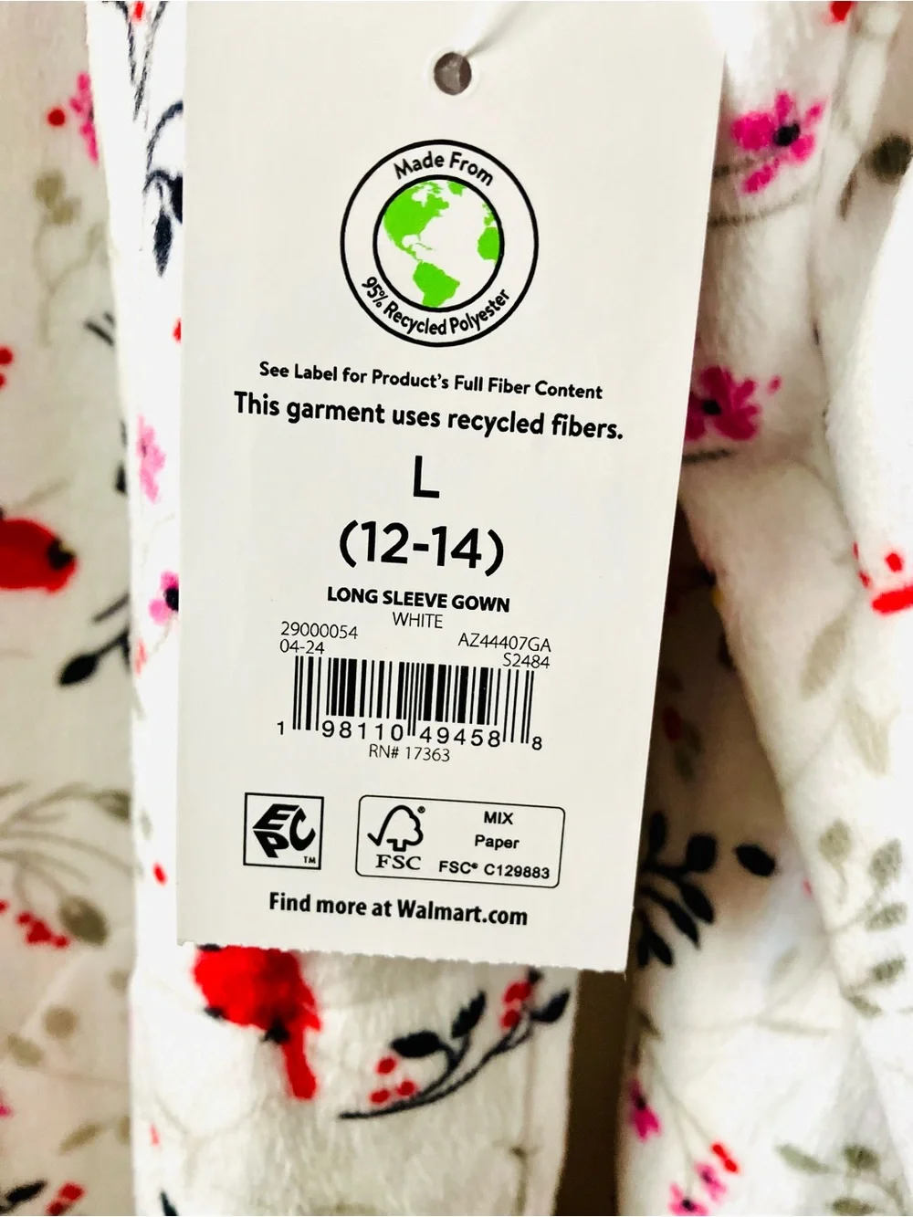 Women’s White Long-Sleeve Nightgown with Red Bird Print